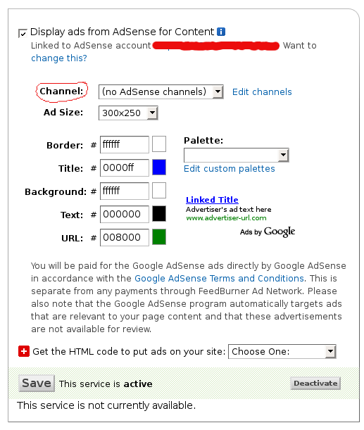 feedburner config adsense