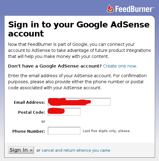 login adsense feedburner