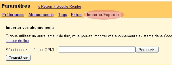 import rss opml google reader