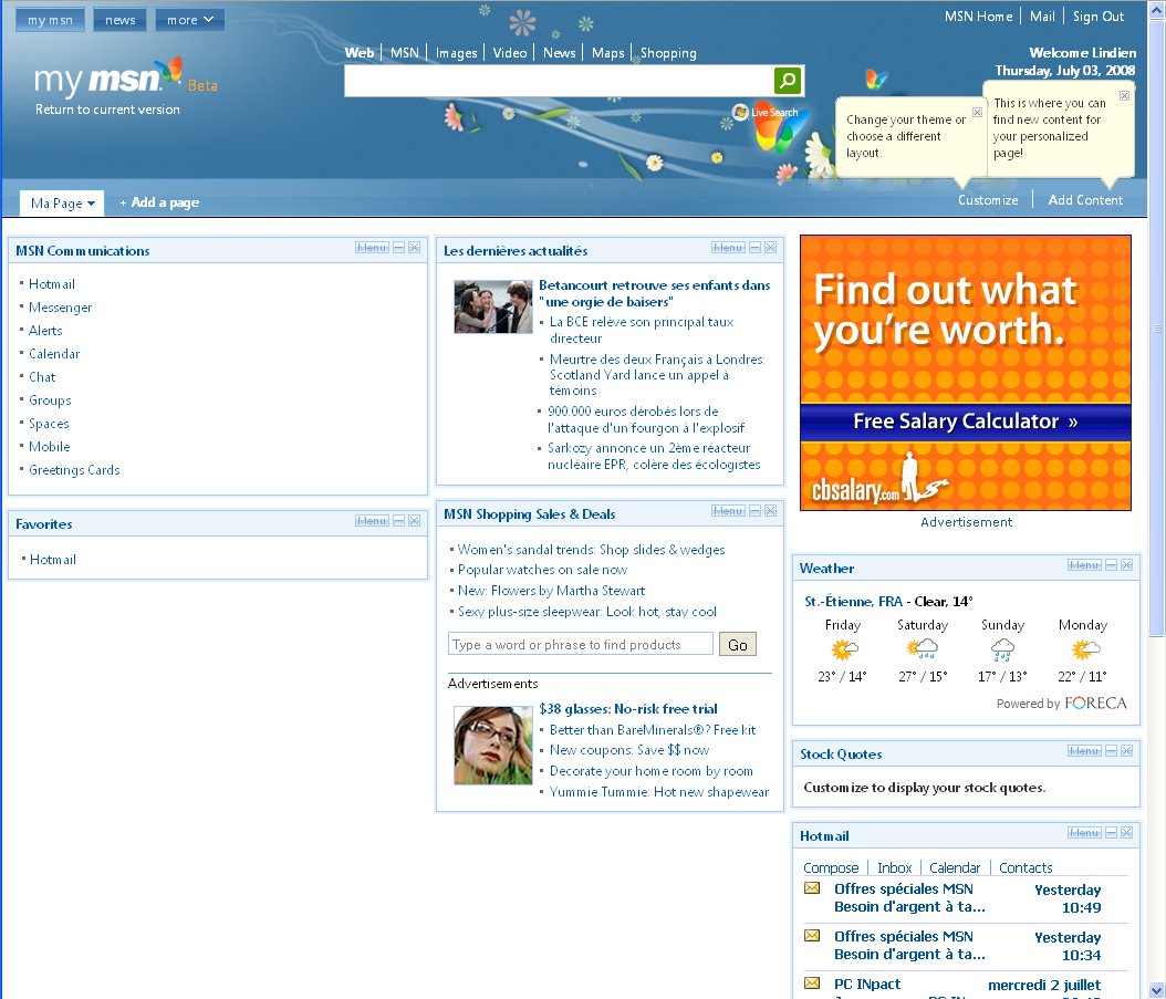 Bienvenue sur la page d’accueil de MSN