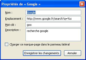 Raccourcis de recherche google dans firefox